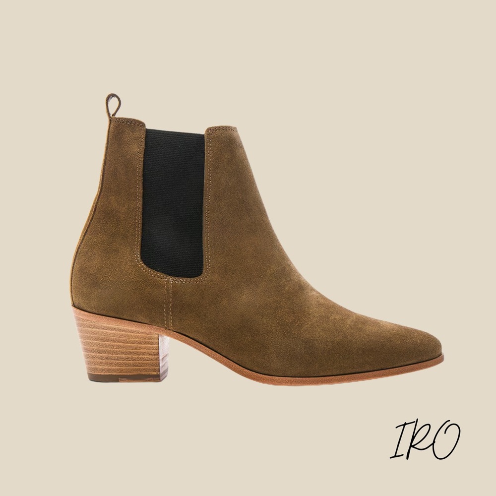 Designer IRO Yvette Suede Ankle Boots – Khaki, Size EU 39 / US 8